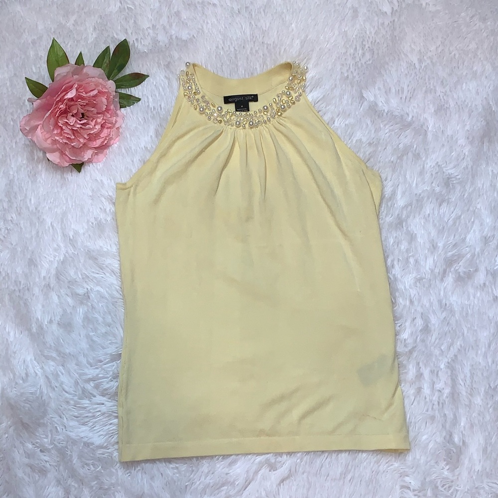 Yellow halter top with pearls